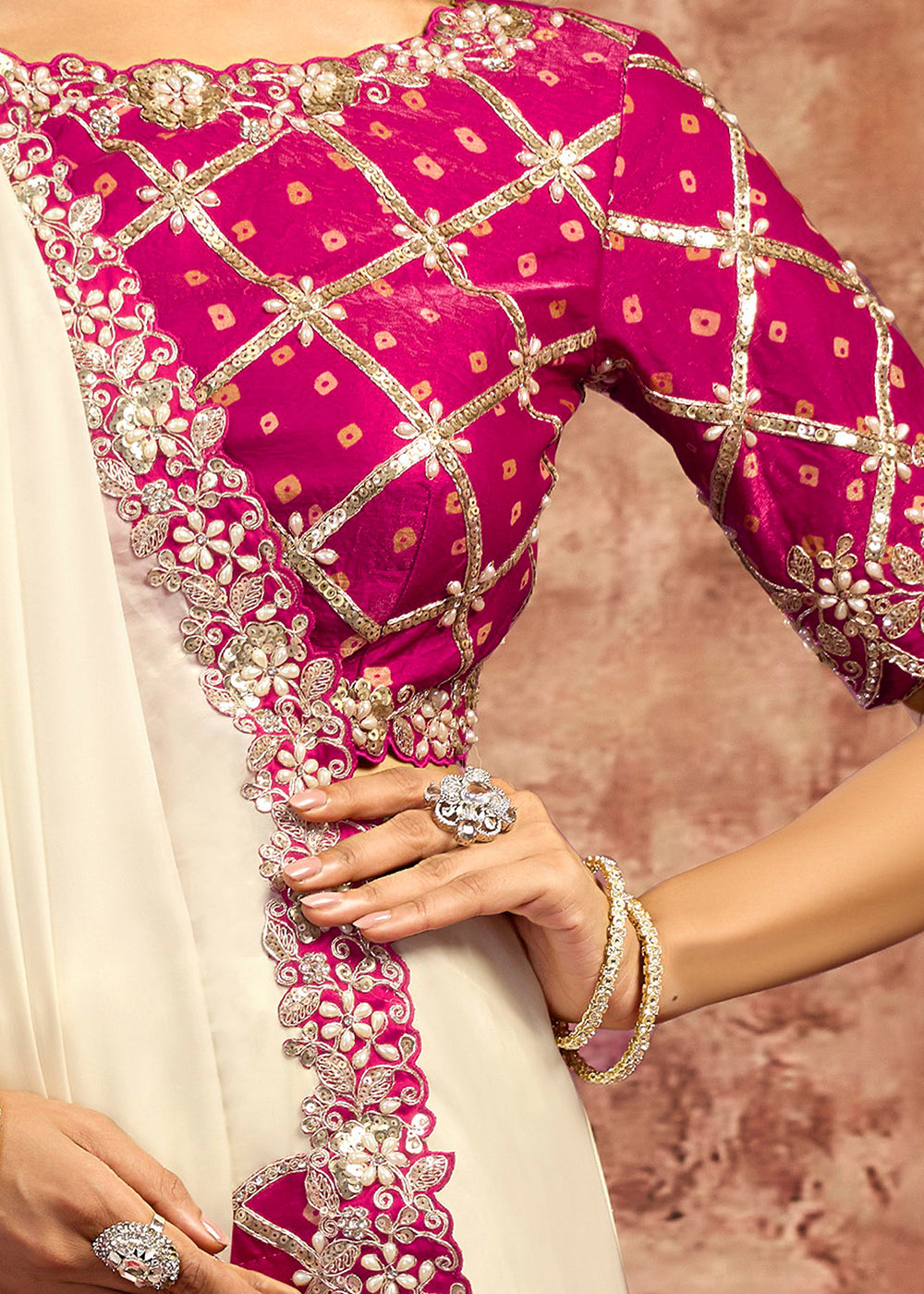 Buy Now Designer White Embroidered Wedding Style Saree Online in USA, UK, Canada, France, Germany, Denmark, Sweden, Italy, Netherlands &amp; Worldwide at Empress.