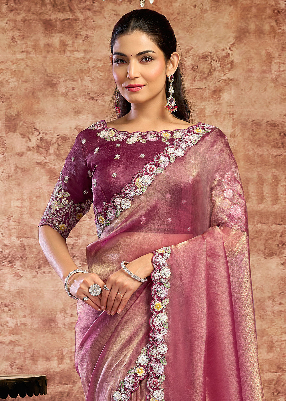 Buy Now Designer Wine Embroidered Wedding Style Saree Online in USA, UK, Canada, France, Germany, Denmark, Sweden, Italy, Netherlands &amp; Worldwide at Empress.