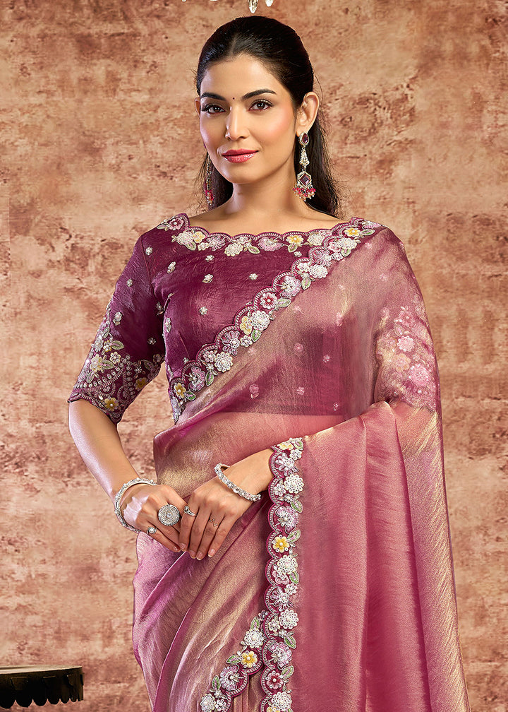 Buy Now Designer Wine Embroidered Wedding Style Saree Online in USA, UK, Canada, France, Germany, Denmark, Sweden, Italy, Netherlands &amp; Worldwide at Empress.