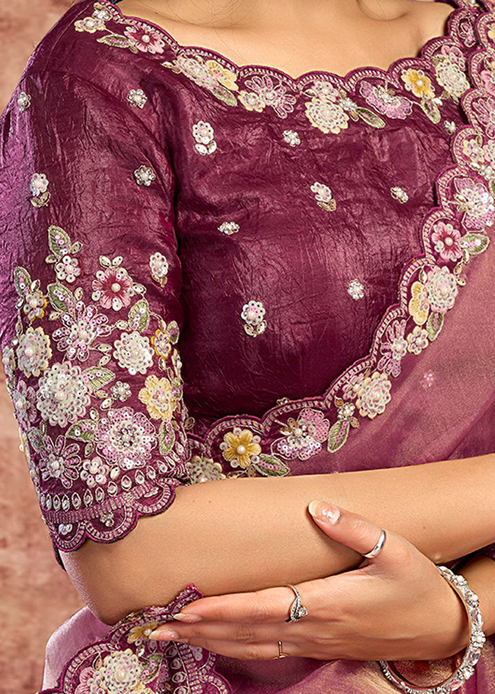 Buy Now Designer Wine Embroidered Wedding Style Saree Online in USA, UK, Canada, France, Germany, Denmark, Sweden, Italy, Netherlands &amp; Worldwide at Empress.