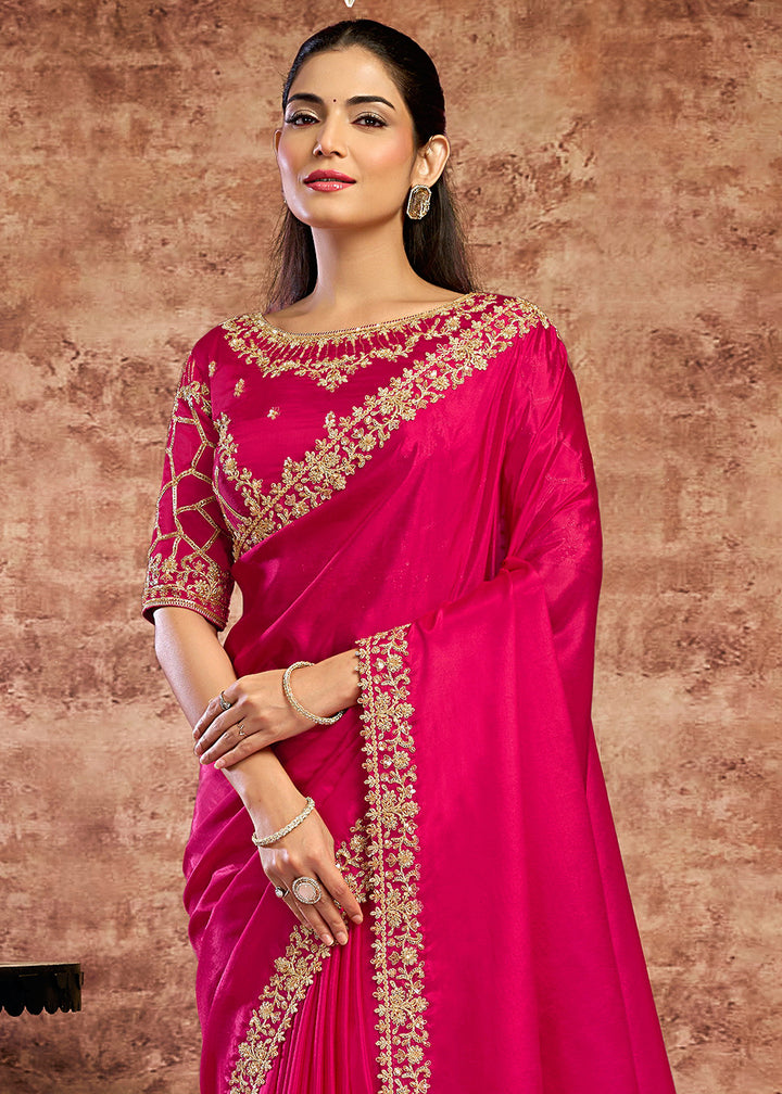 Buy Now Designer Rani Embroidered Wedding Style Saree Online in USA, UK, Canada, France, Germany, Denmark, Sweden, Italy, Netherlands &amp; Worldwide at Empress.