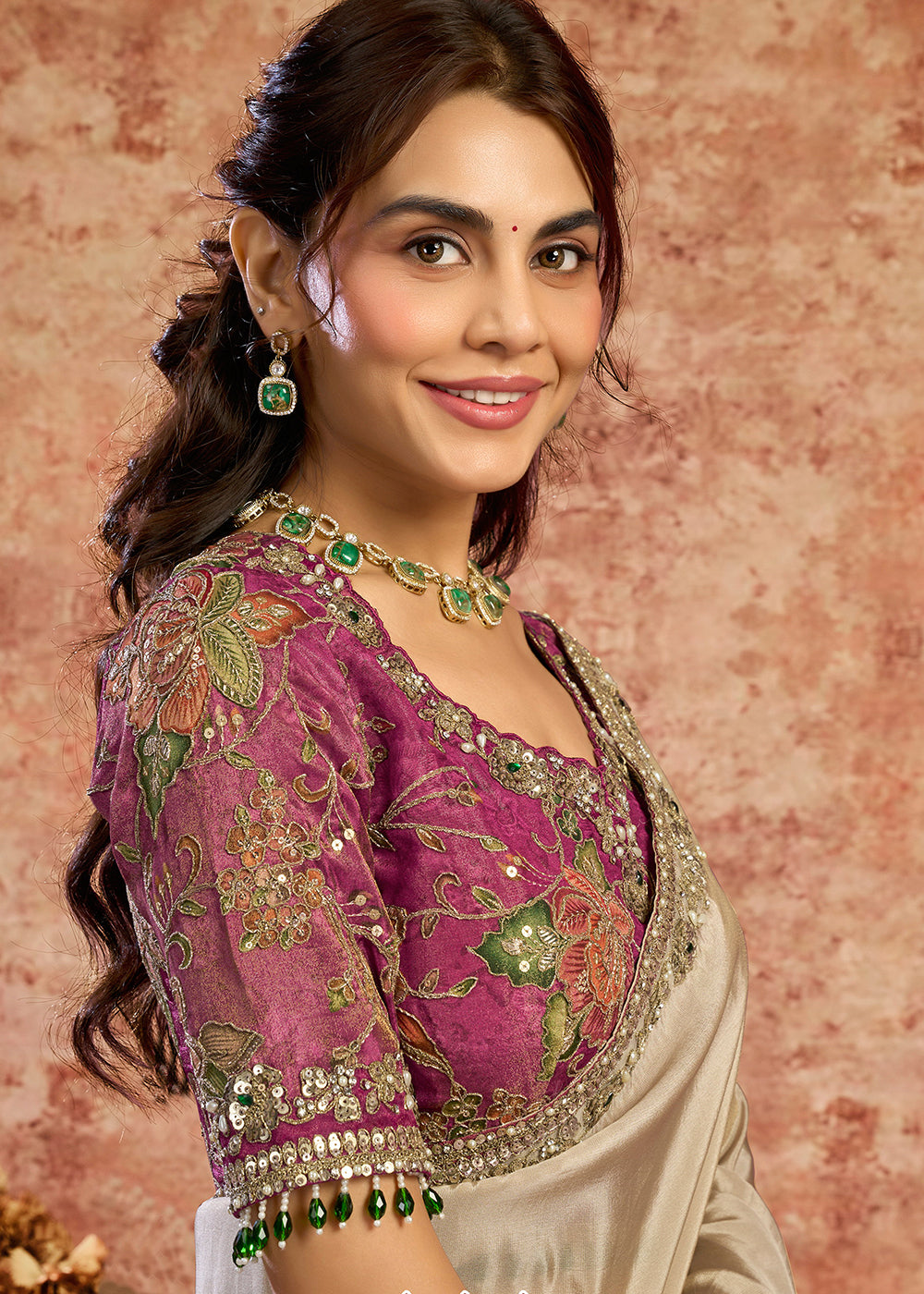 Buy Now Designer Chiku Embroidered Wedding Style Saree Online in USA, UK, Canada, France, Germany, Denmark, Sweden, Italy, Netherlands &amp; Worldwide at Empress.
