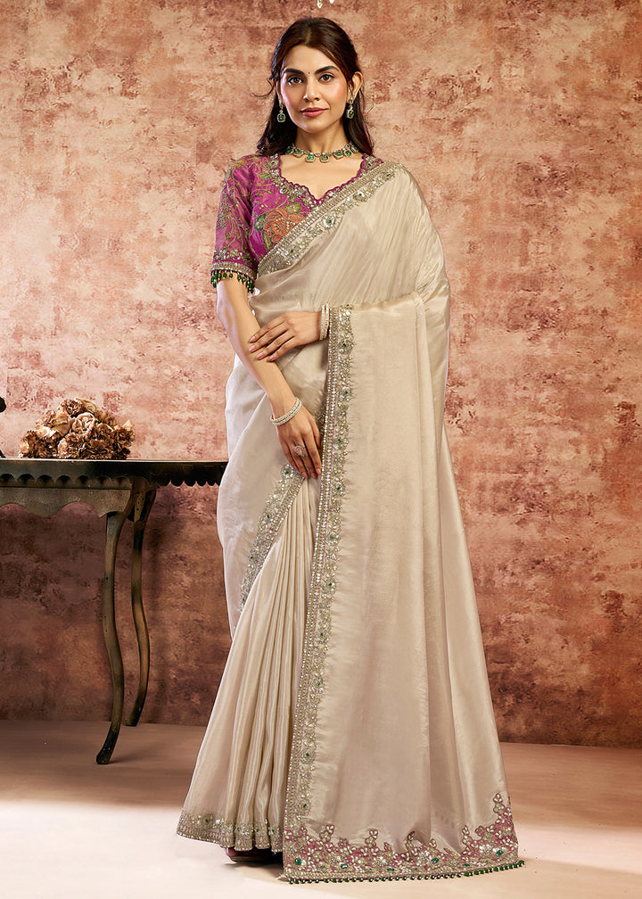 Buy Now Designer Chiku Embroidered Wedding Style Saree Online in USA, UK, Canada, France, Germany, Denmark, Sweden, Italy, Netherlands &amp; Worldwide at Empress.