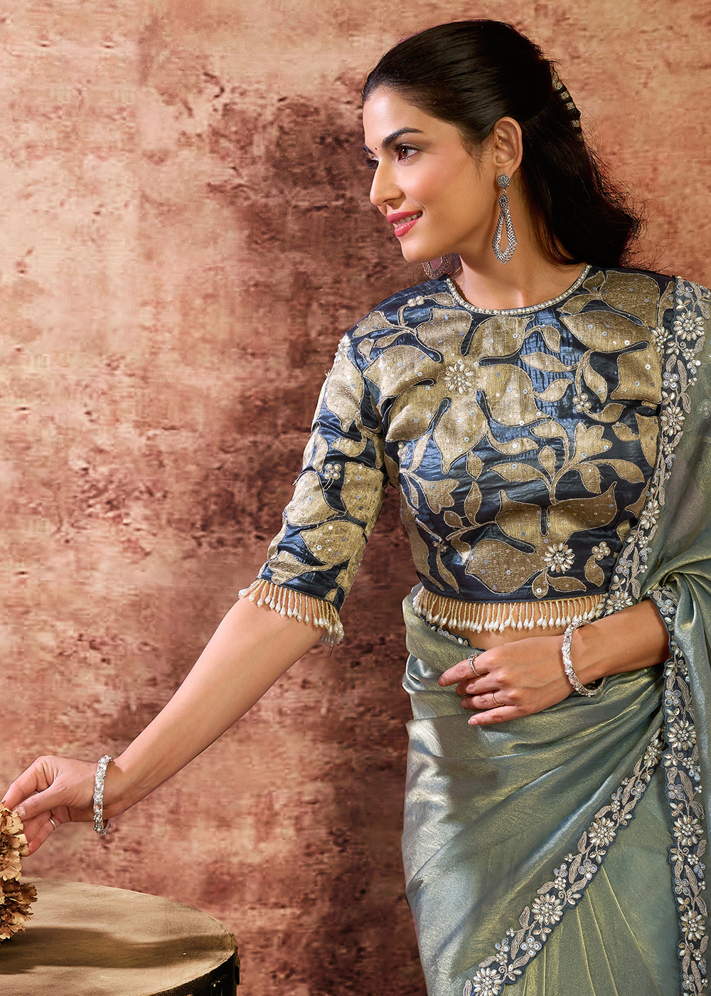 Buy Now Designer Grey Embroidered Wedding Style Saree Online in USA, UK, Canada, France, Germany, Denmark, Sweden, Italy, Netherlands &amp; Worldwide at Empress.