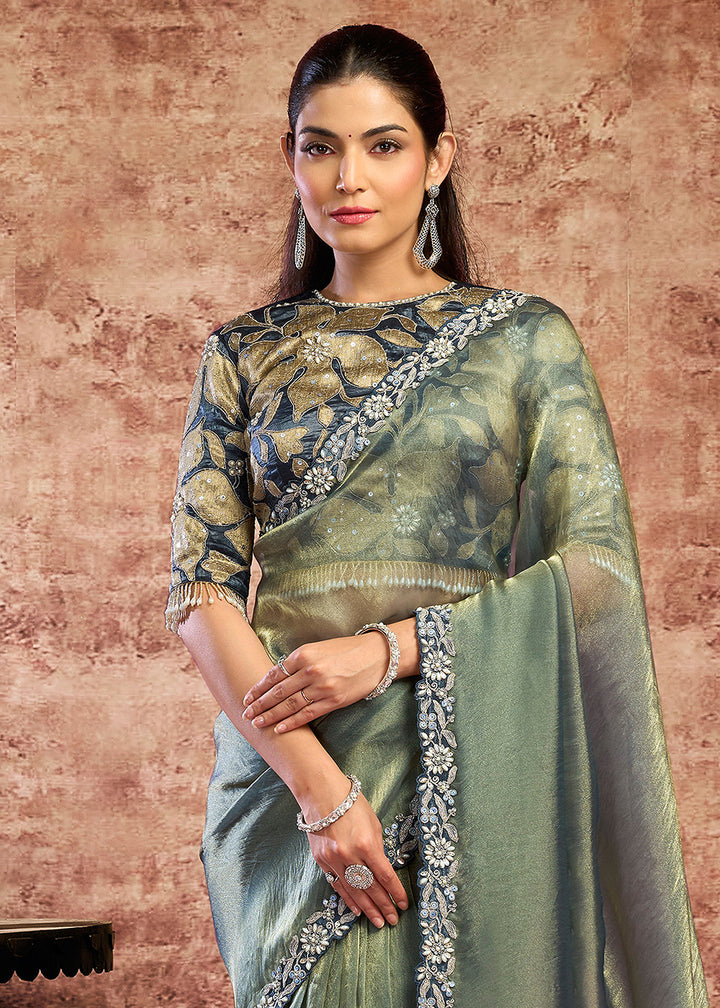 Buy Now Designer Grey Embroidered Wedding Style Saree Online in USA, UK, Canada, France, Germany, Denmark, Sweden, Italy, Netherlands &amp; Worldwide at Empress.