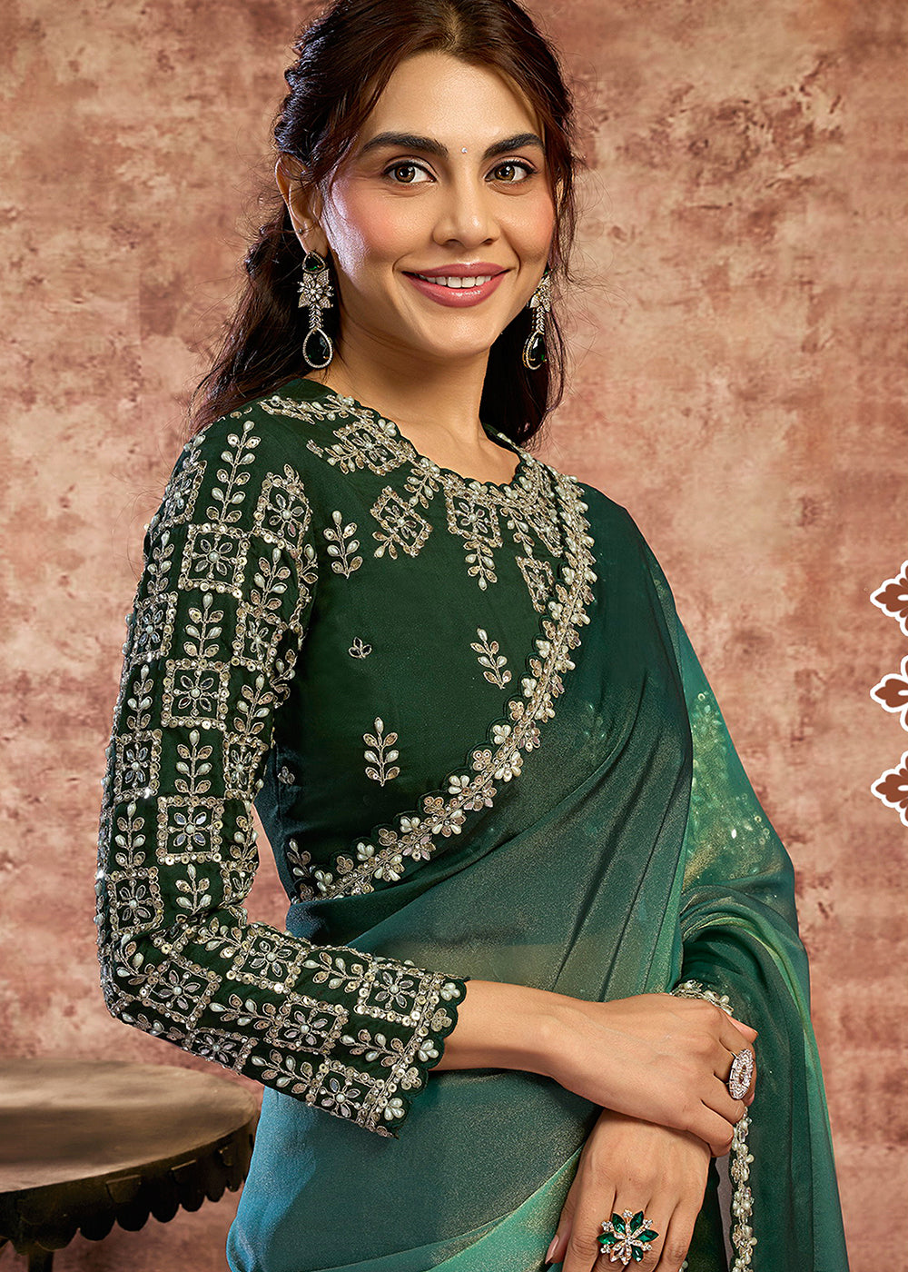 Buy Now Designer Green Embroidered Wedding Style Saree Online in USA, UK, Canada, France, Germany, Denmark, Sweden, Italy, Netherlands &amp; Worldwide at Empress.