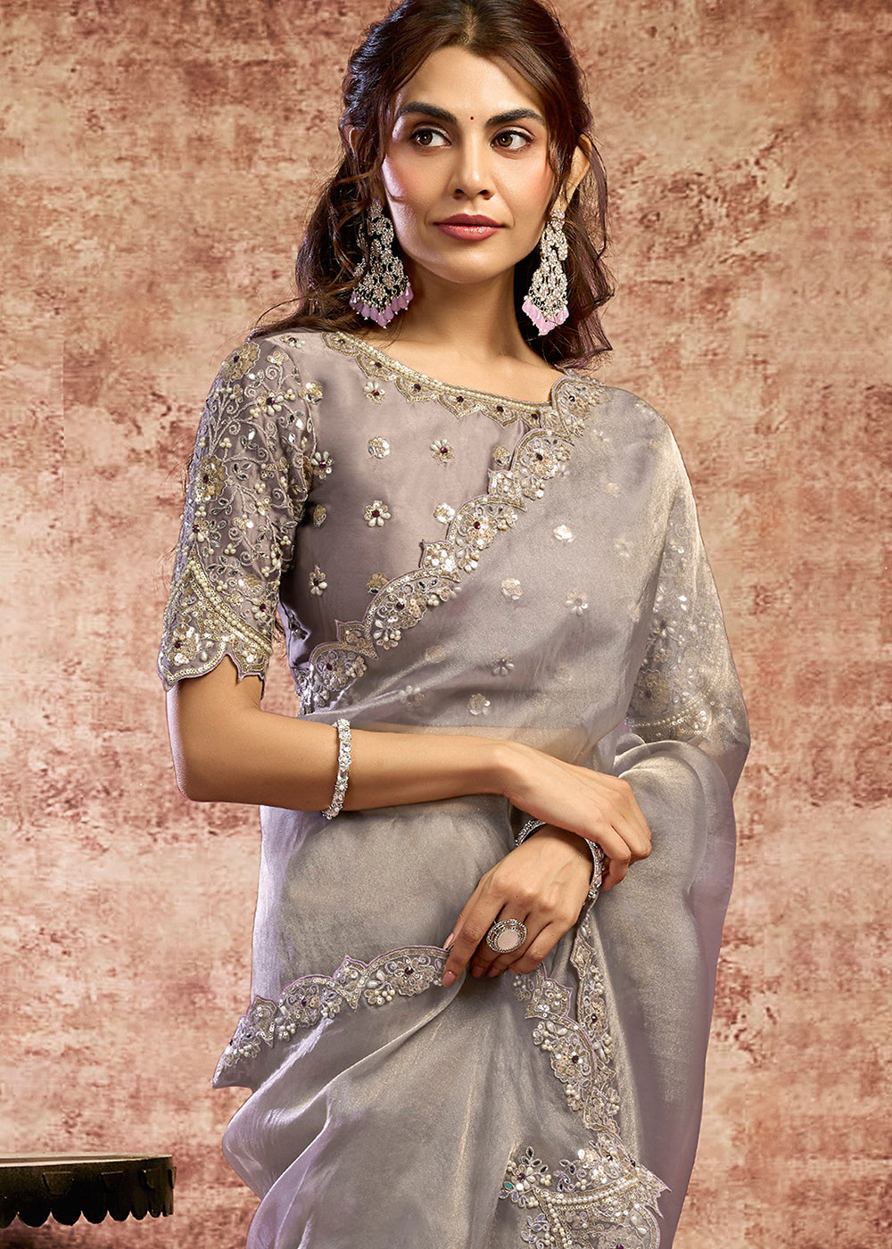 Buy Now Designer Lilac Embroidered Wedding Style Saree Online in USA, UK, Canada, France, Germany, Denmark, Sweden, Italy, Spain, UAE &amp; Worldwide at Empress.