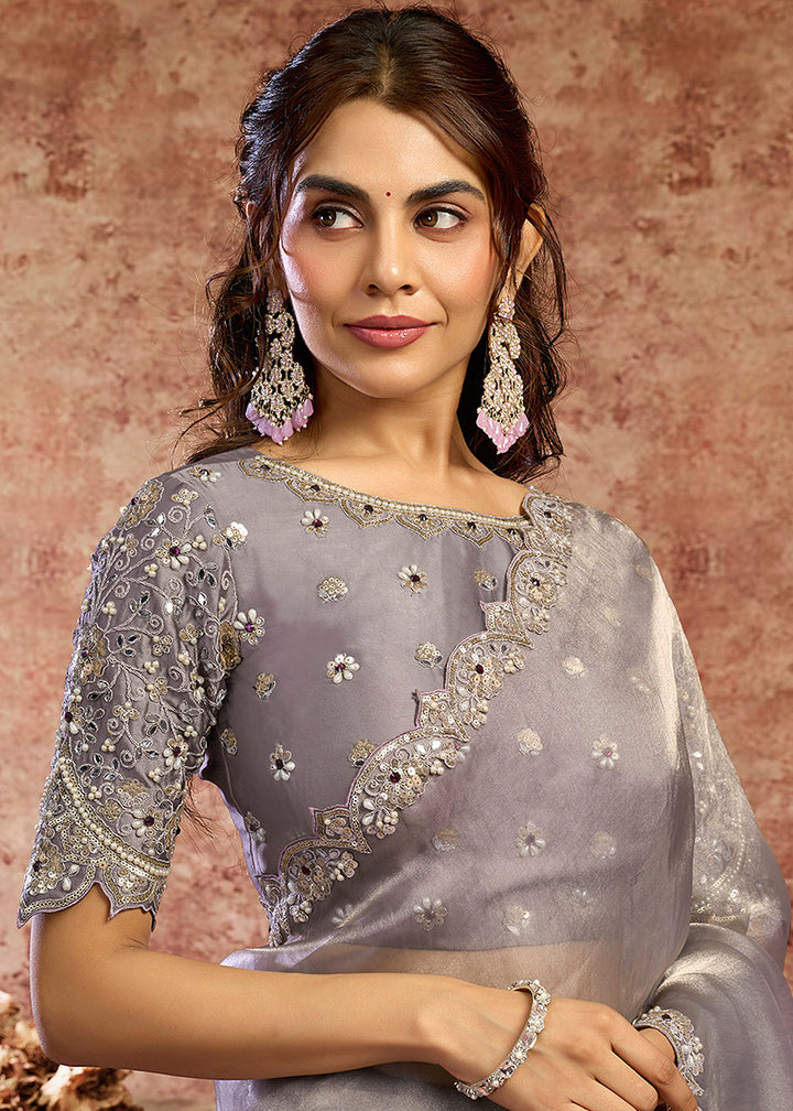 Buy Now Designer Lilac Embroidered Wedding Style Saree Online in USA, UK, Canada, France, Germany, Denmark, Sweden, Italy, Spain, UAE &amp; Worldwide at Empress.