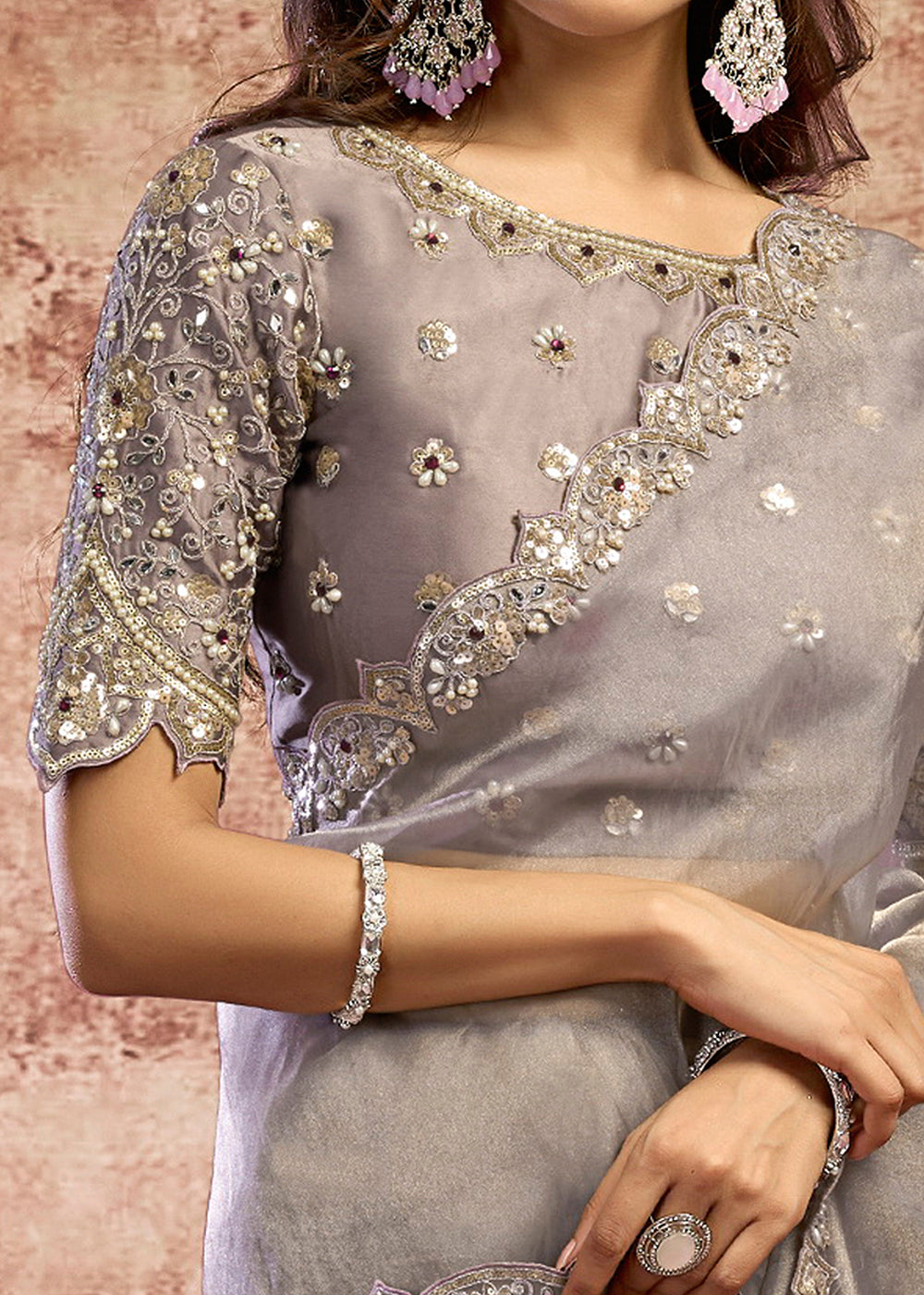 Buy Now Designer Lilac Embroidered Wedding Style Saree Online in USA, UK, Canada, France, Germany, Denmark, Sweden, Italy, Spain, UAE &amp; Worldwide at Empress.