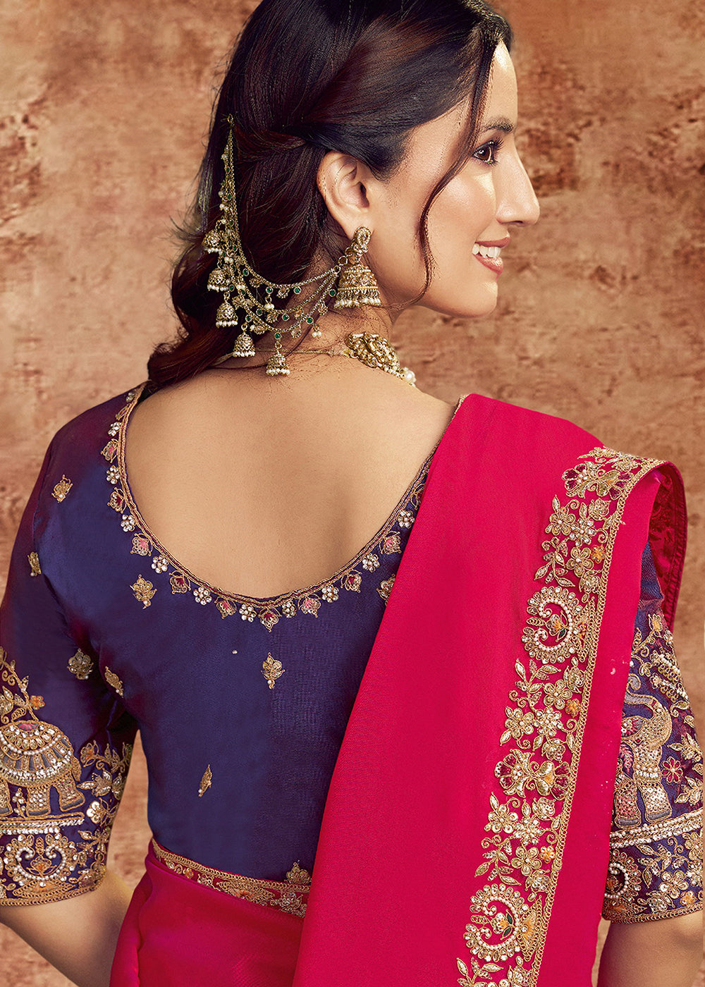 Buy Now Designer Hot Pink Embroidered Wedding Style Saree Online in USA, UK, Canada, France, Germany, Denmark, Sweden, Italy, Spain, UAE &amp; Worldwide at Empress.