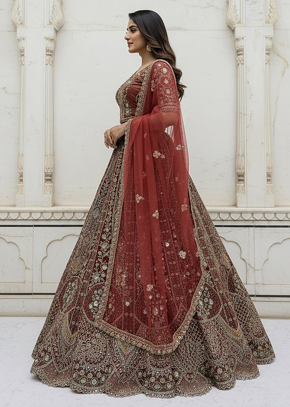 Buy Now Chocolate Brown Organza Embroidered Designer Lehenga Online in US, UK, Canada, France, Germany, Sweden, Greece, Denmark, Spain & Worldwide at Empress.