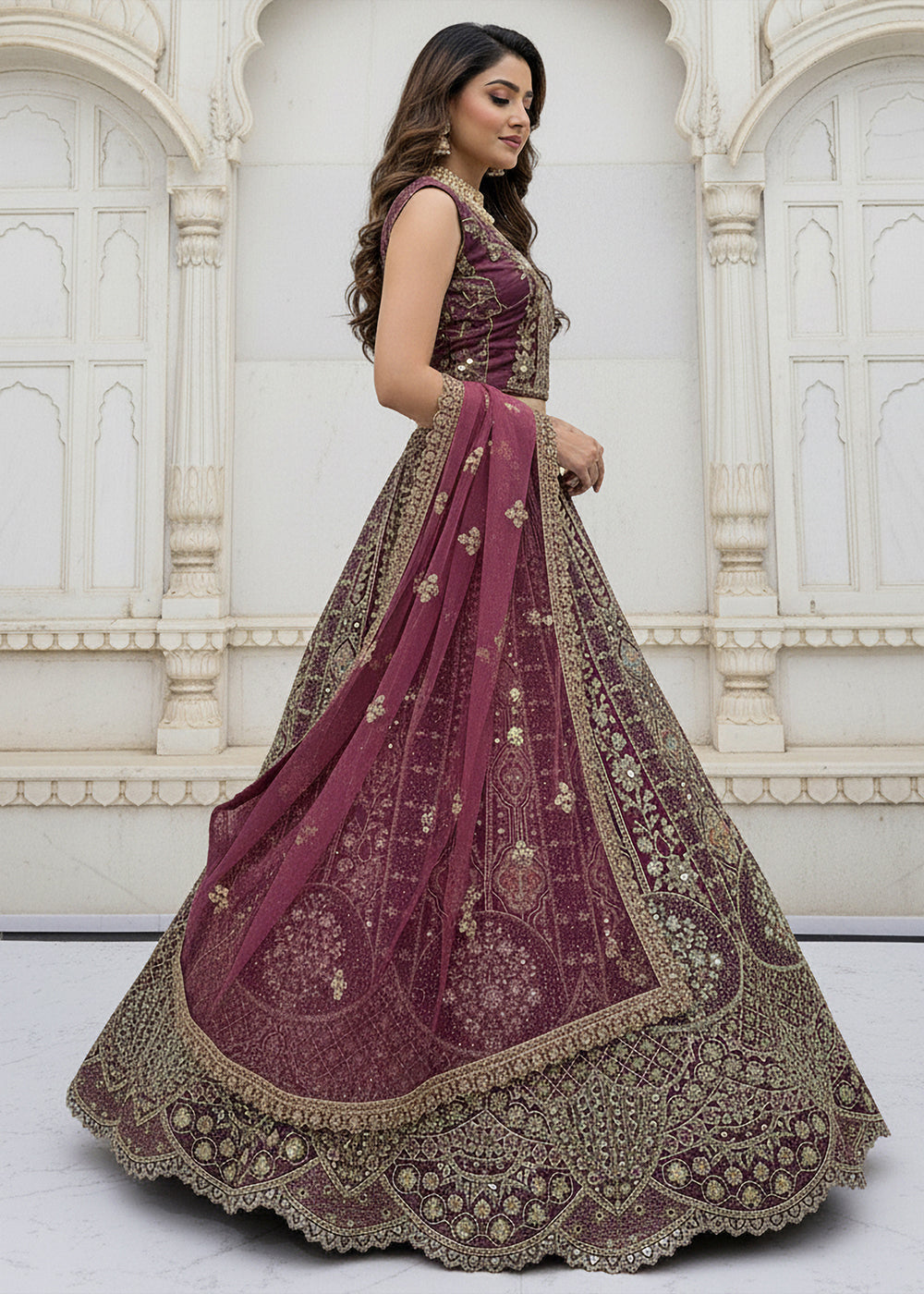 Buy Now Purple Organza Embroidered Designer Lehenga Online in US, UK, Canada, France, Germany, Sweden, Greece, Denmark, Spain, UAE & Worldwide at Empress.