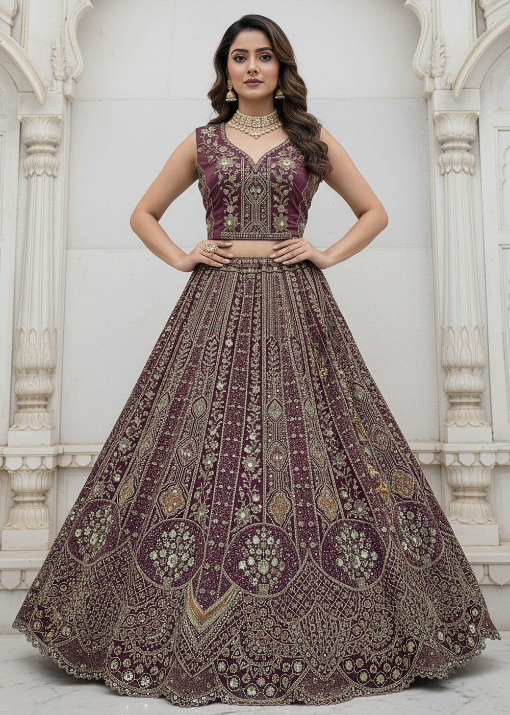 Buy Now Purple Organza Embroidered Designer Lehenga Online in US, UK, Canada, France, Germany, Sweden, Greece, Denmark, Spain, UAE & Worldwide at Empress.
