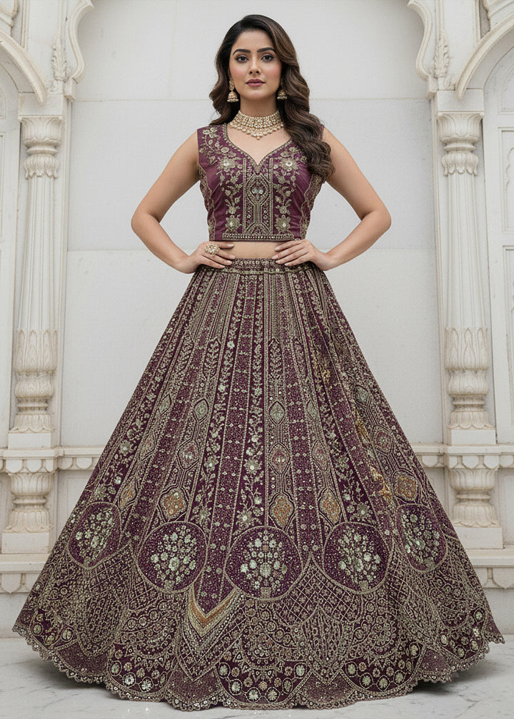 Buy Now Purple Organza Embroidered Designer Lehenga Online in US, UK, Canada, France, Germany, Sweden, Greece, Denmark, Spain, UAE & Worldwide at Empress.