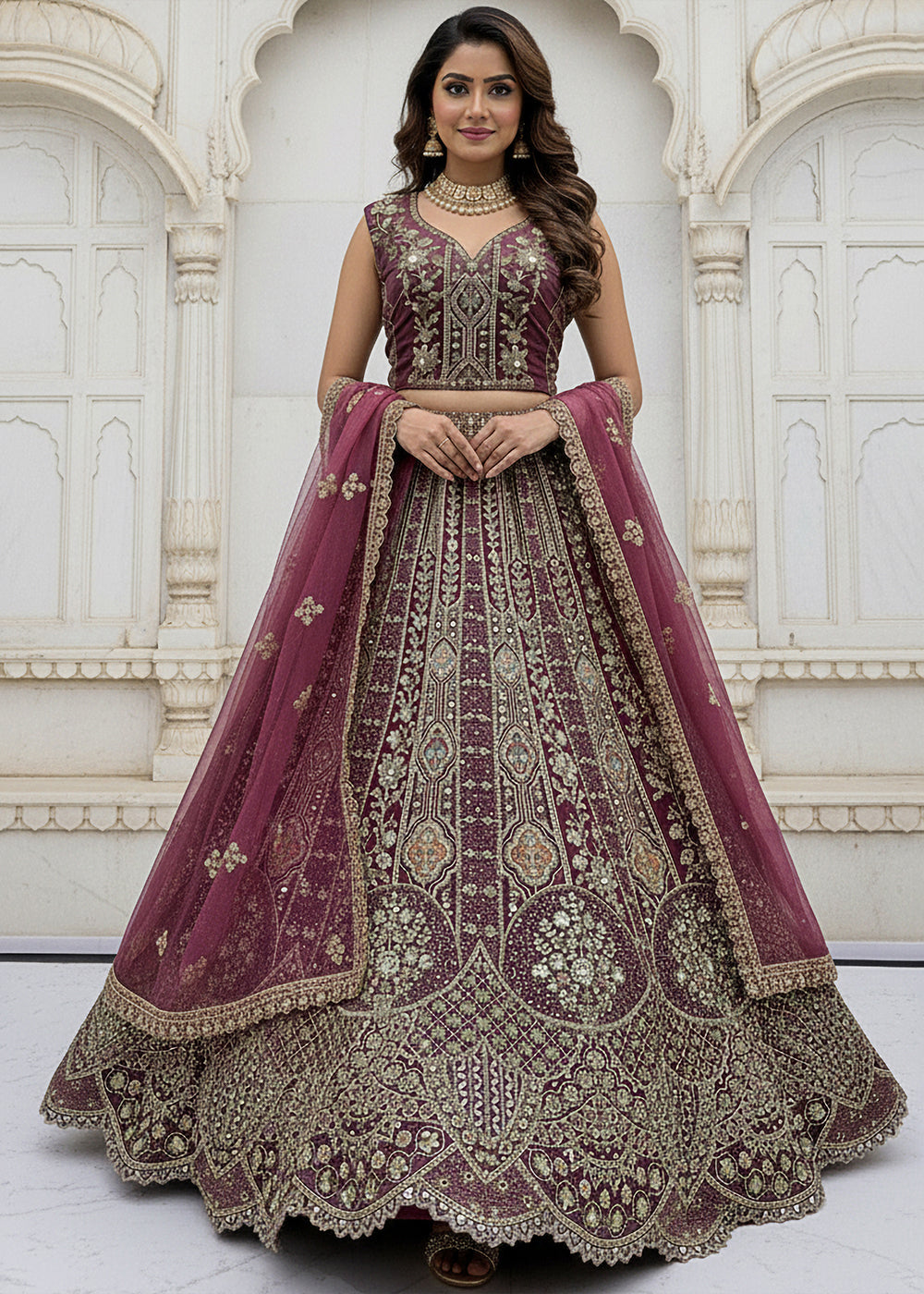 Buy Now Purple Organza Embroidered Designer Lehenga Online in US, UK, Canada, France, Germany, Sweden, Greece, Denmark, Spain, UAE & Worldwide at Empress.