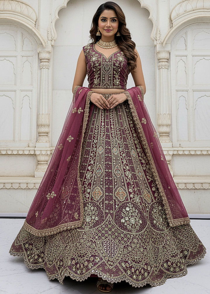Buy Now Purple Organza Embroidered Designer Lehenga Online in US, UK, Canada, France, Germany, Sweden, Greece, Denmark, Spain, UAE & Worldwide at Empress.