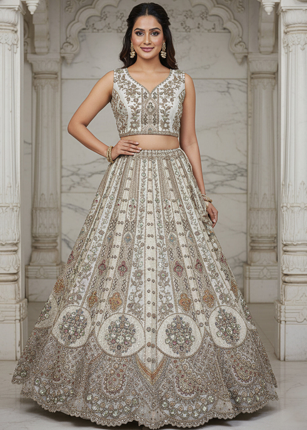 Buy Now White Organza Embroidered Designer Lehenga Online in US, UK, Canada, France, Germany, Sweden, Greece, Denmark, Spain, UAE & Worldwide at Empress.