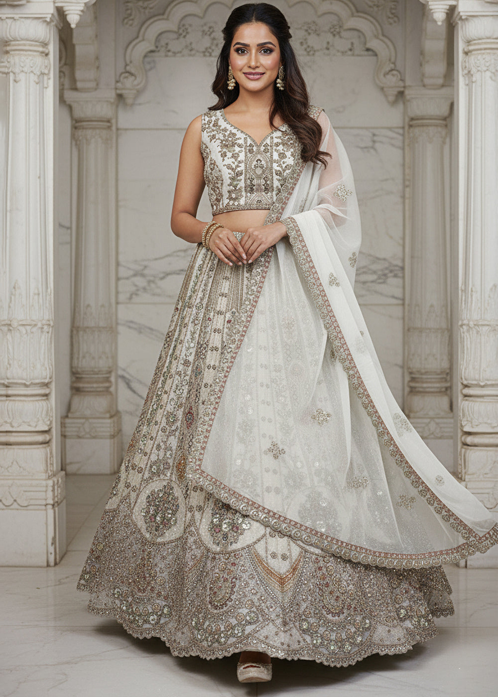 Buy Now White Organza Embroidered Designer Lehenga Online in US, UK, Canada, France, Germany, Sweden, Greece, Denmark, Spain, UAE & Worldwide at Empress.