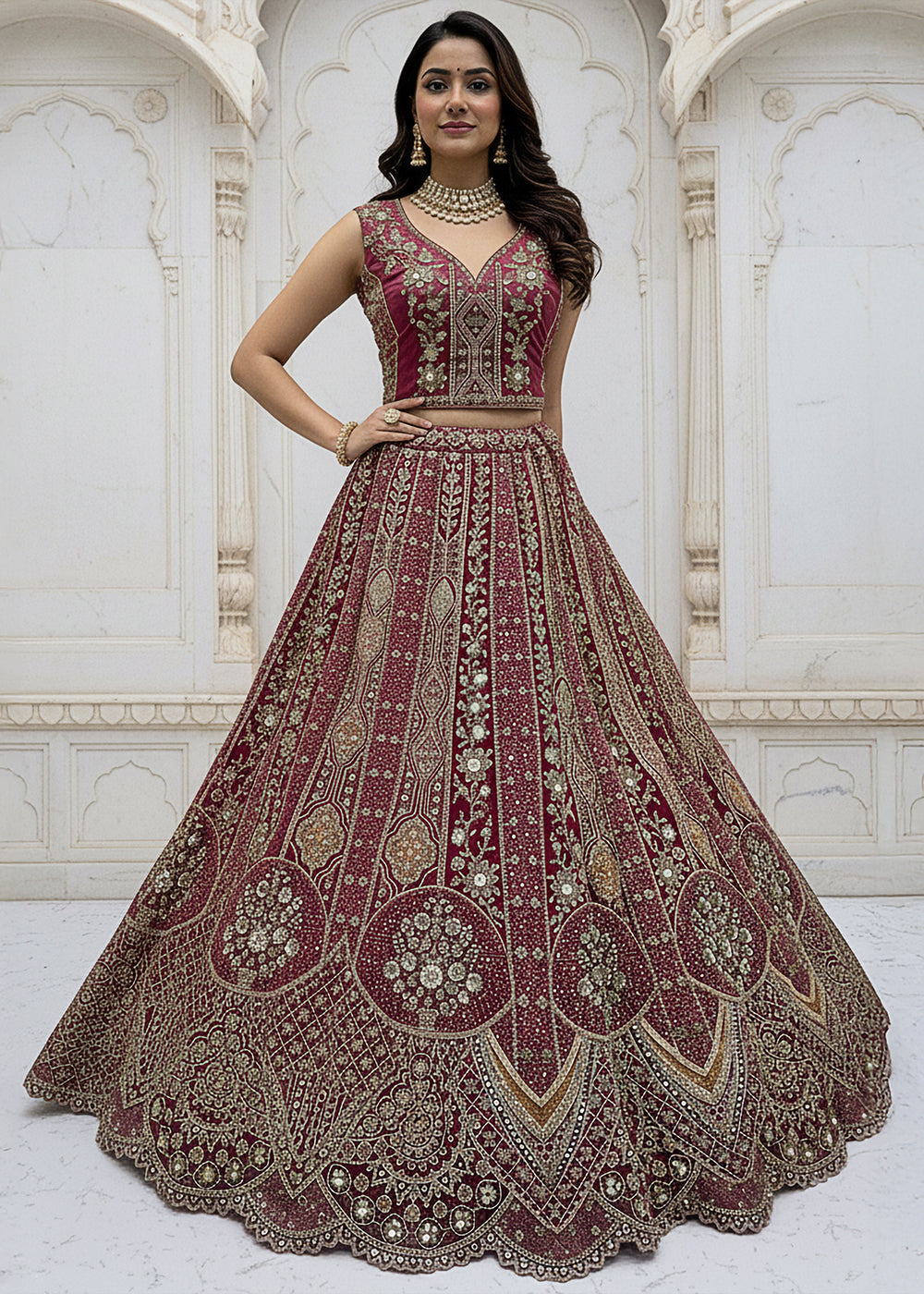 Buy Now Rani Pink Organza Embroidered Designer Lehenga Online in US, UK, Canada, France, Germany, Sweden, Greece, Denmark, Spain, UAE & Worldwide at Empress.