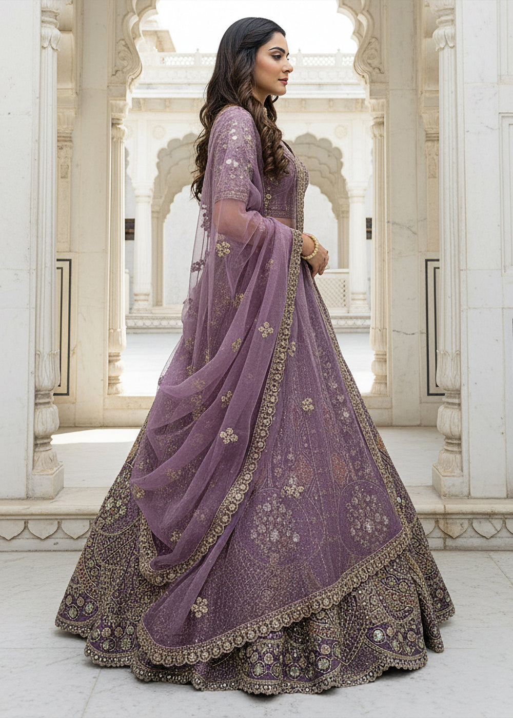 Buy Now Lavender Organza Embroidered Designer Lehenga Online in US, UK, Canada, France, Germany, Sweden, Greece, Denmark, Spain, UAE & Worldwide at Empress.