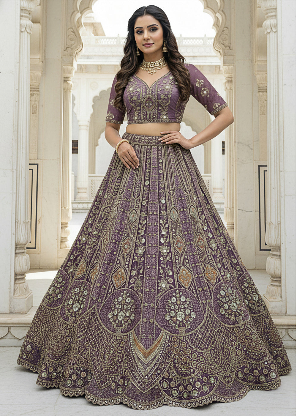 Buy Now Lavender Organza Embroidered Designer Lehenga Online in US, UK, Canada, France, Germany, Sweden, Greece, Denmark, Spain, UAE & Worldwide at Empress.