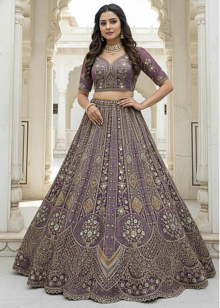Buy Now Lavender Organza Embroidered Designer Lehenga Online in US, UK, Canada, France, Germany, Sweden, Greece, Denmark, Spain, UAE & Worldwide at Empress.