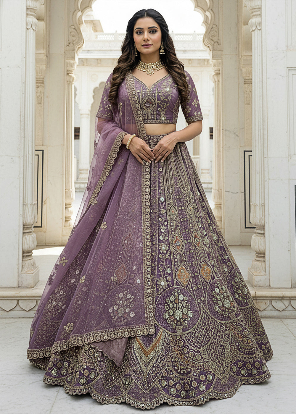 Buy Now Lavender Organza Embroidered Designer Lehenga Online in US, UK, Canada, France, Germany, Sweden, Greece, Denmark, Spain, UAE & Worldwide at Empress.