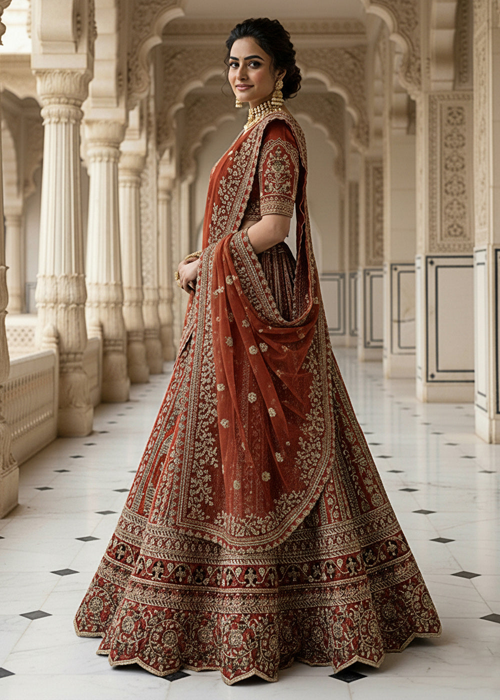 Buy Now Premium Silk Designer Orange Bridal Lehenga Online in US, UK, Canada, France, Germany, Sweden, Greece, Denmark, Spain, Africa & Worldwide at Empress.