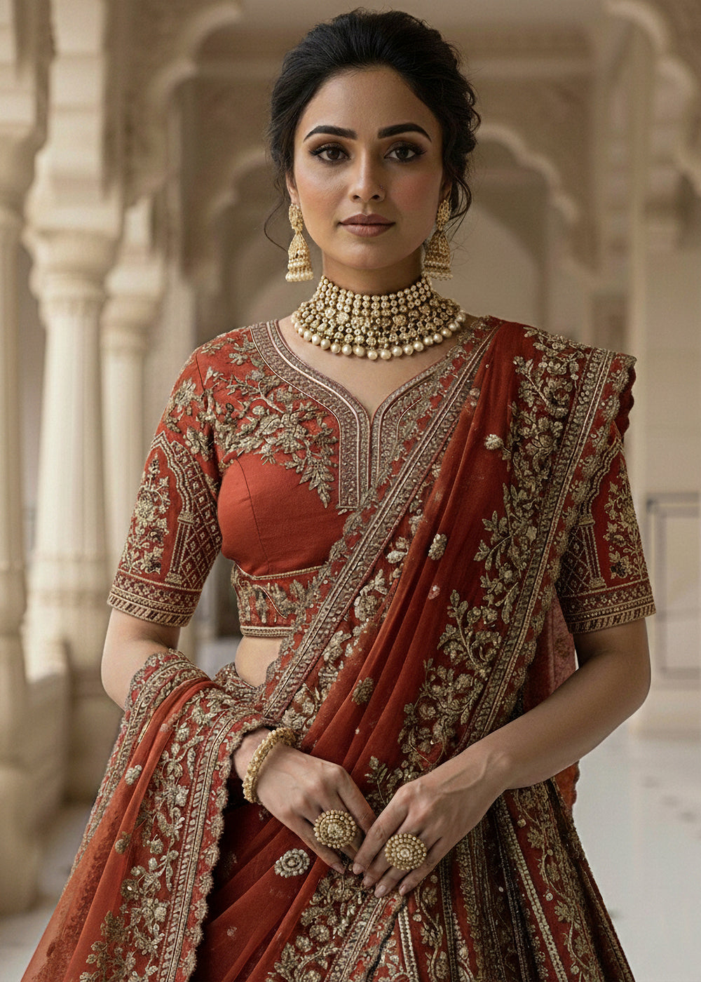 Buy Now Premium Silk Designer Orange Bridal Lehenga Online in US, UK, Canada, France, Germany, Sweden, Greece, Denmark, Spain, Africa & Worldwide at Empress.