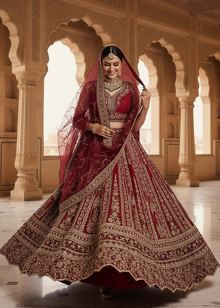 Buy Now Premium Silk Designer Red Bridal Lehenga Online in US, UK, Canada, France, Germany, Sweden, Greece, Denmark, Spain, Africa, UAE & Worldwide at Empress.