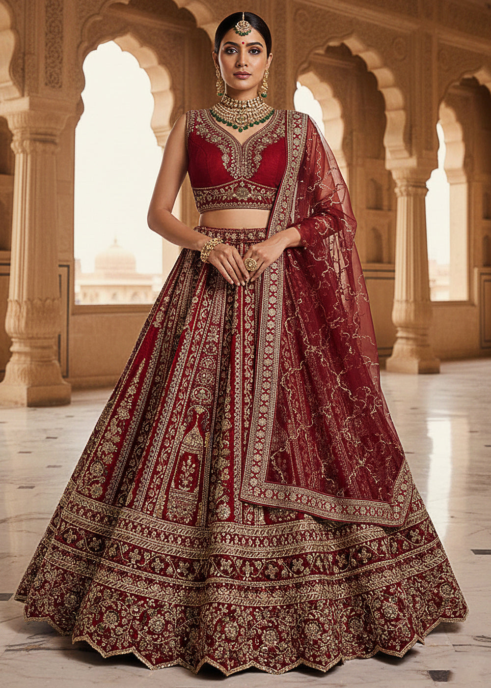Buy Now Premium Silk Designer Red Bridal Lehenga Online in US, UK, Canada, France, Germany, Sweden, Greece, Denmark, Spain, Africa, UAE & Worldwide at Empress.