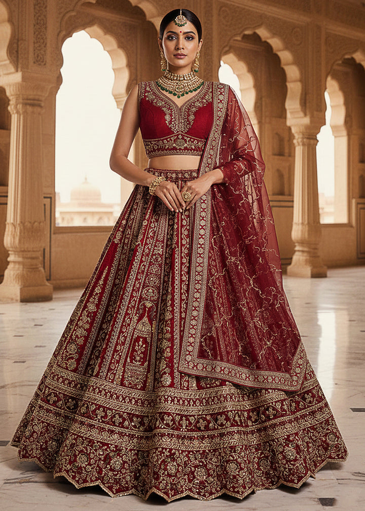Buy Now Premium Silk Designer Red Bridal Lehenga Online in US, UK, Canada, France, Germany, Sweden, Greece, Denmark, Spain, Africa, UAE & Worldwide at Empress.