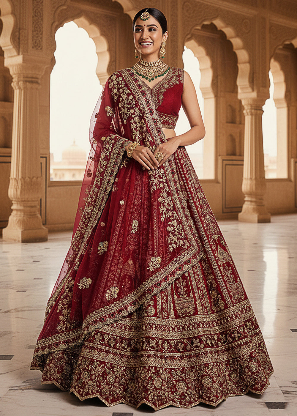 Buy Now Premium Silk Designer Red Bridal Lehenga Online in US, UK, Canada, France, Germany, Sweden, Greece, Denmark, Spain, Africa, UAE & Worldwide at Empress.