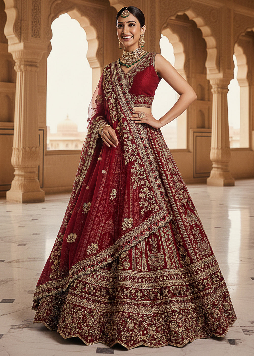 Buy Now Premium Silk Designer Red Bridal Lehenga Online in US, UK, Canada, France, Germany, Sweden, Greece, Denmark, Spain, Africa, UAE & Worldwide at Empress.
