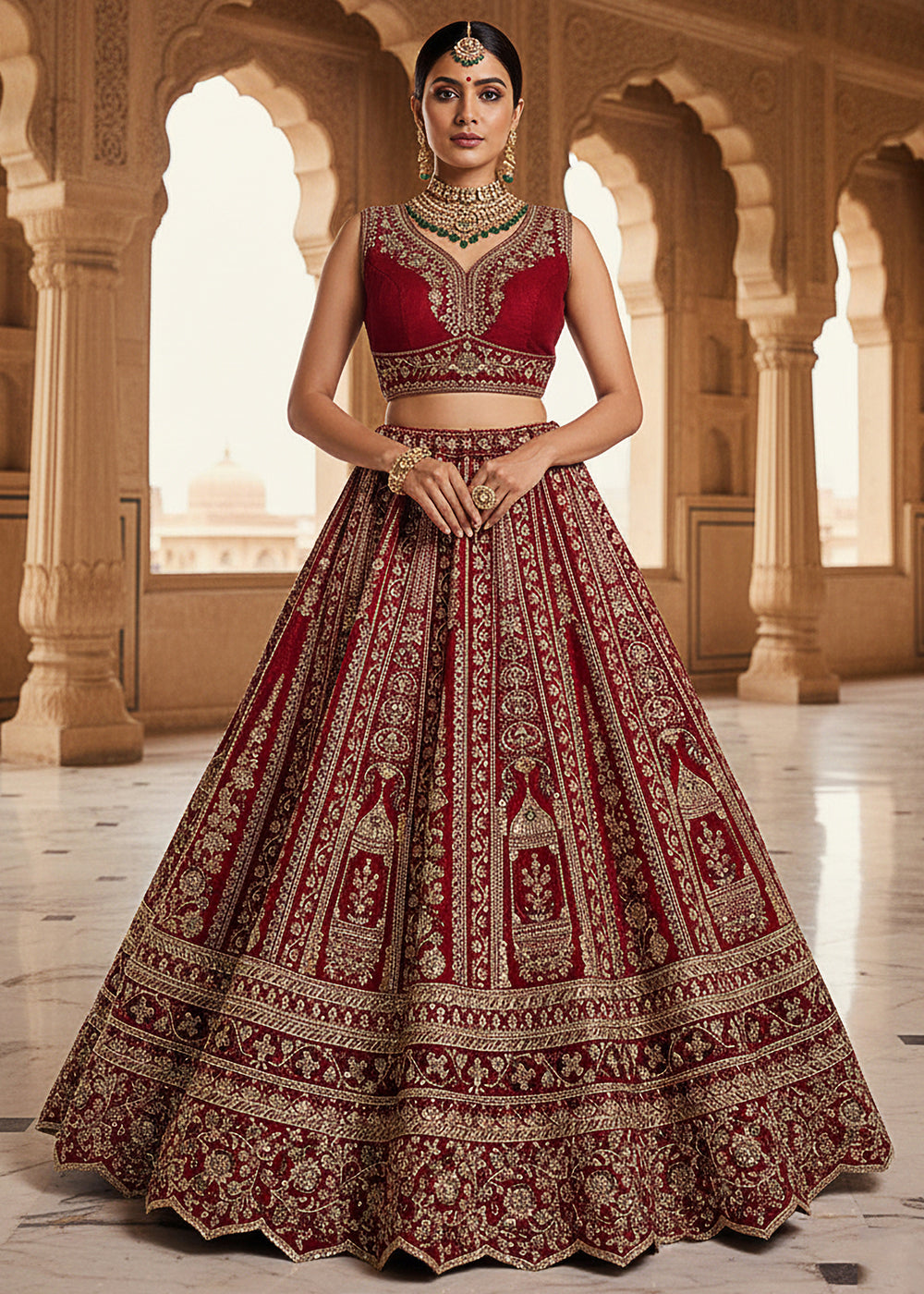 Buy Now Premium Silk Designer Red Bridal Lehenga Online in US, UK, Canada, France, Germany, Sweden, Greece, Denmark, Spain, Africa, UAE & Worldwide at Empress.