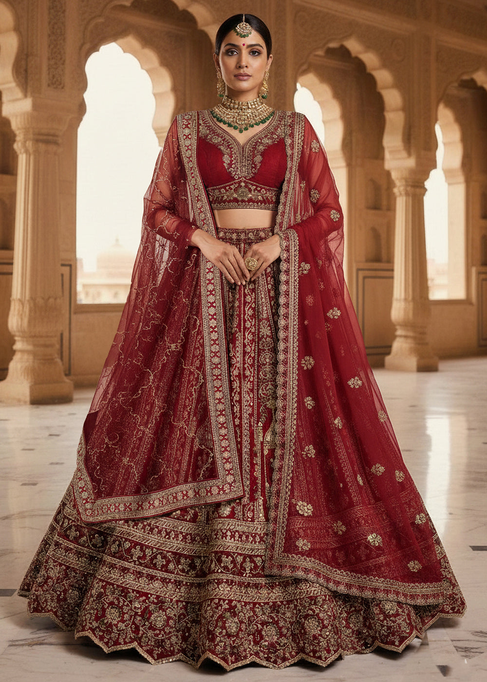 Buy Now Premium Silk Designer Red Bridal Lehenga Online in US, UK, Canada, France, Germany, Sweden, Greece, Denmark, Spain, Africa, UAE & Worldwide at Empress.