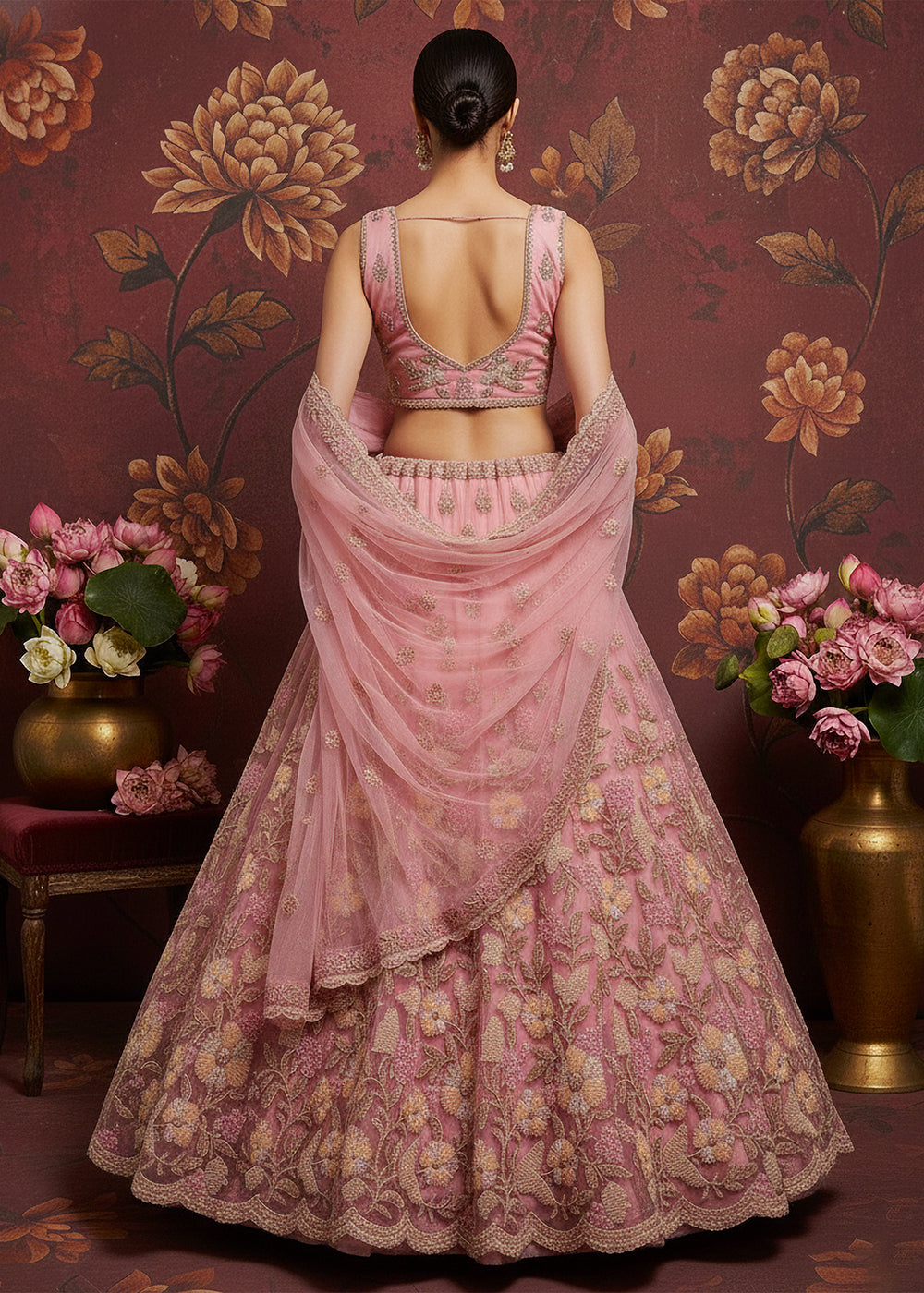 Buy Now Carnation Pink Heavy Net Bridal Wear Lehenga Online in US, UK, Canada, France, Germany, Sweden, Greece, Denmark, Spain, Africa & Worldwide at Empress.
