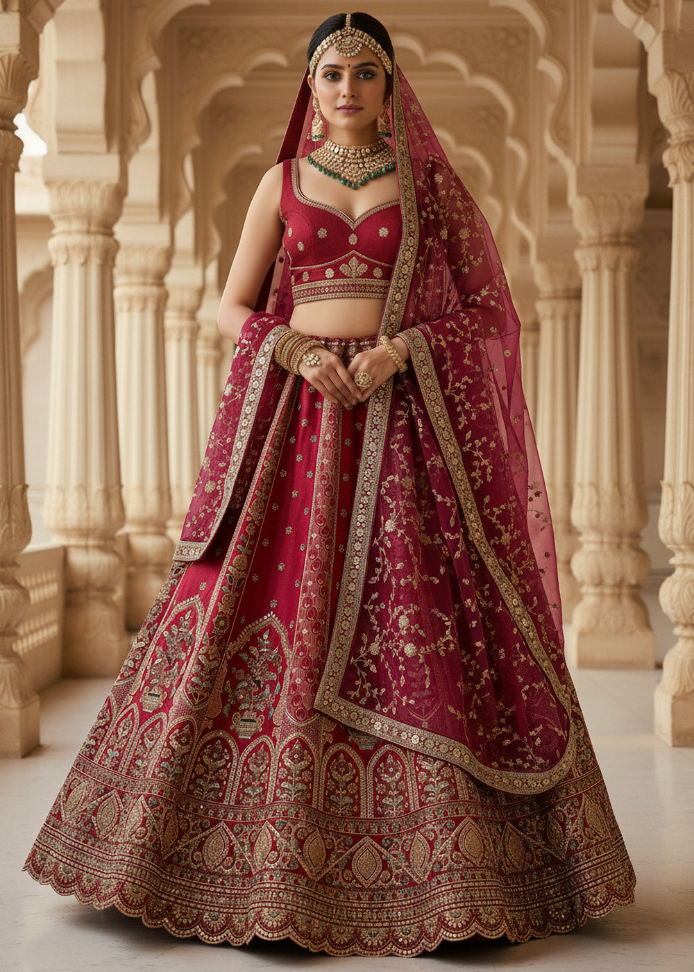 Buy Now Red Ghadwal Silk Premium Embroidered Lehenga Online in US, UK, Canada, France, Germany, Sweden, Greece, Denmark, Spain, Africa & Worldwide at Empress.