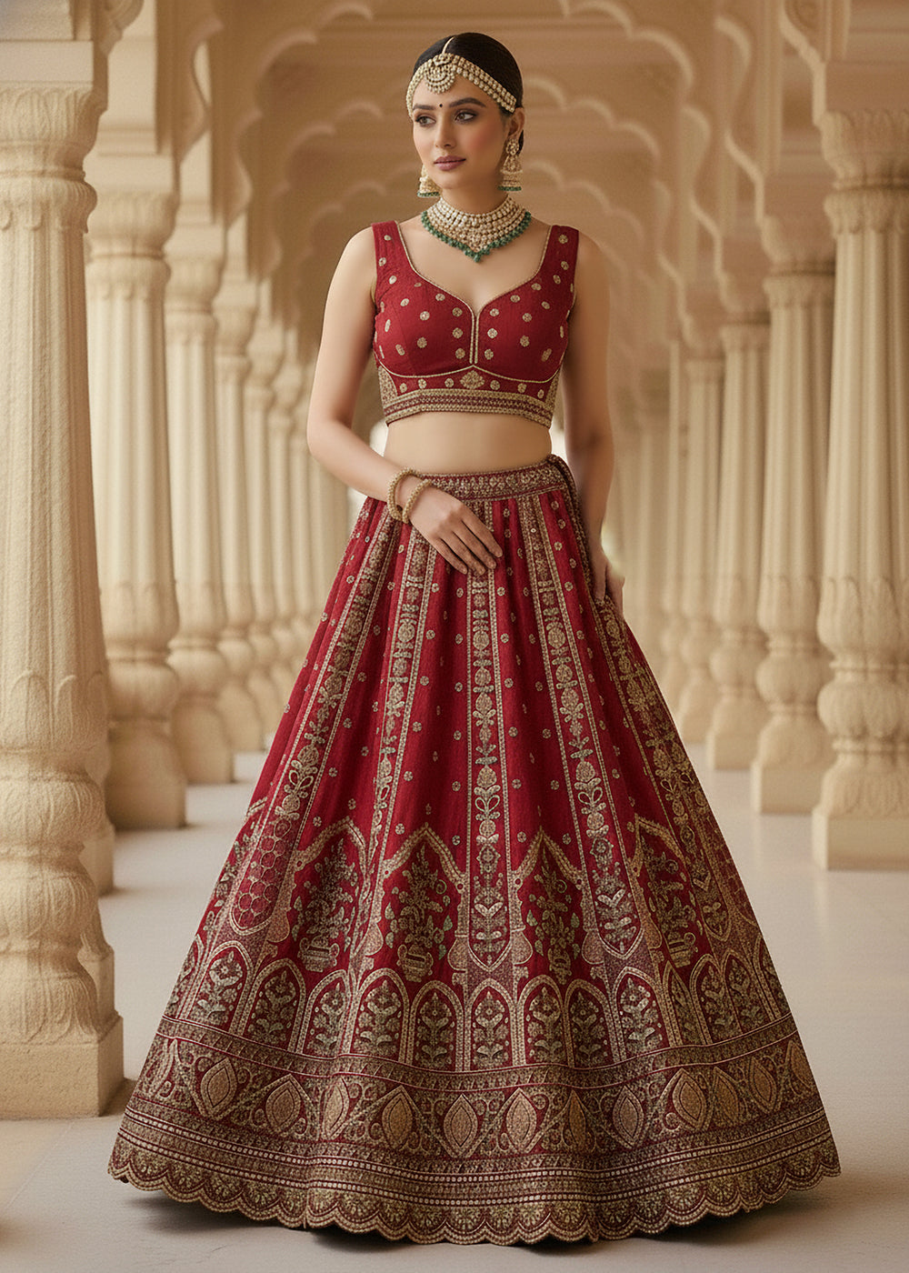 Buy Now Red Ghadwal Silk Premium Embroidered Lehenga Online in US, UK, Canada, France, Germany, Sweden, Greece, Denmark, Spain, Africa & Worldwide at Empress.