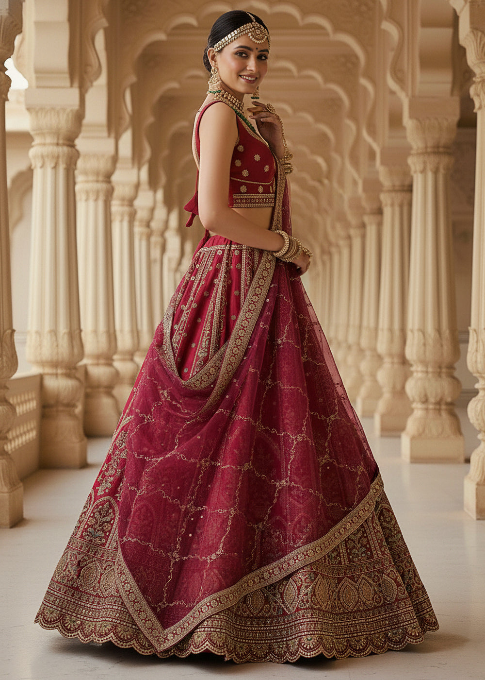 Buy Now Red Ghadwal Silk Premium Embroidered Lehenga Online in US, UK, Canada, France, Germany, Sweden, Greece, Denmark, Spain, Africa & Worldwide at Empress.