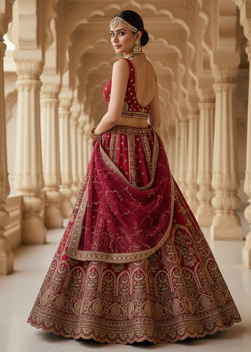 Buy Now Red Ghadwal Silk Premium Embroidered Lehenga Online in US, UK, Canada, France, Germany, Sweden, Greece, Denmark, Spain, Africa & Worldwide at Empress.