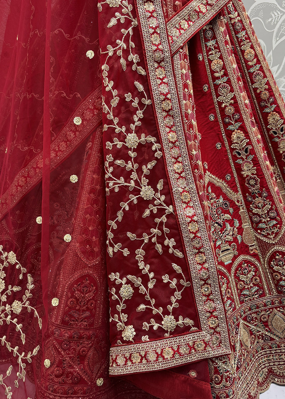 Buy Now Red Ghadwal Silk Premium Embroidered Lehenga Online in US, UK, Canada, France, Germany, Sweden, Greece, Denmark, Spain, Africa & Worldwide at Empress.