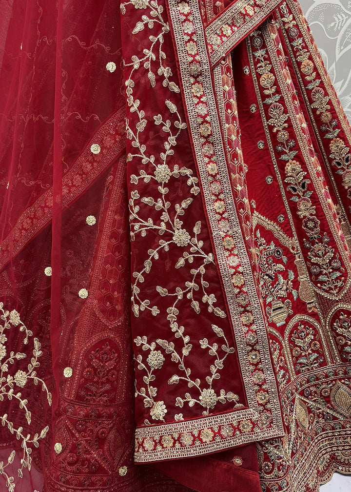 Buy Now Red Ghadwal Silk Premium Embroidered Lehenga Online in US, UK, Canada, France, Germany, Sweden, Greece, Denmark, Spain, Africa & Worldwide at Empress.