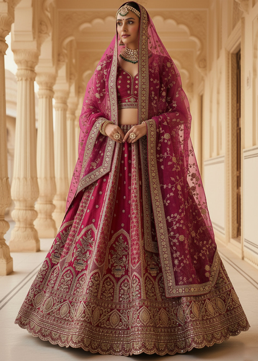 Buy Now Magenta Ghadwal Silk Premium Embroidered Lehenga Online in US, UK, Canada, France, Germany, Sweden, Greece, Denmark, Spain, UAE & Worldwide at Empress.