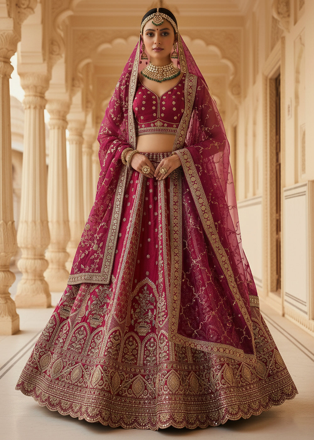 Buy Now Magenta Ghadwal Silk Premium Embroidered Lehenga Online in US, UK, Canada, France, Germany, Sweden, Greece, Denmark, Spain, UAE & Worldwide at Empress.