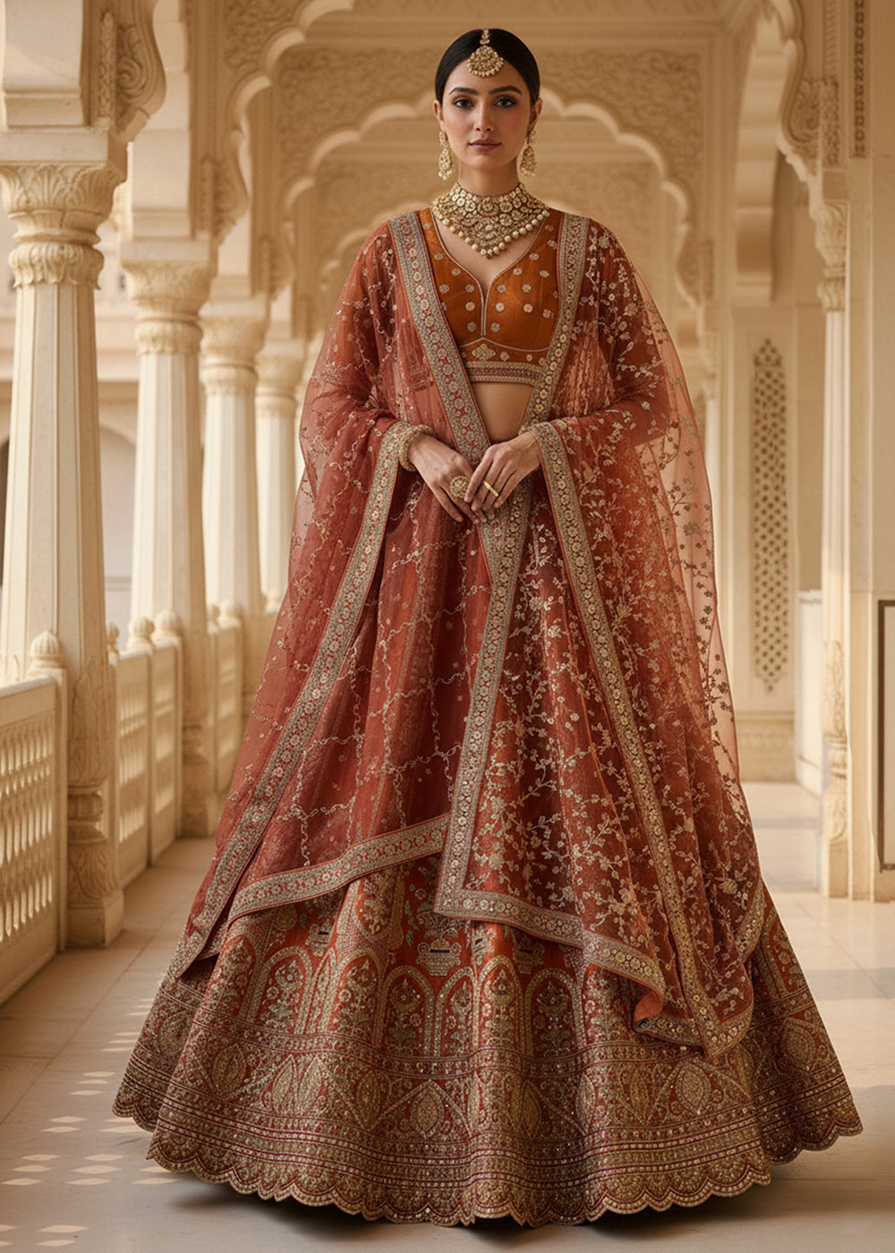 Buy Now Orange Ghadwal Silk Premium Embroidered Lehenga Online in US, UK, Canada, France, Germany, Sweden, Greece, Denmark, Spain, UAE & Worldwide at Empress.
