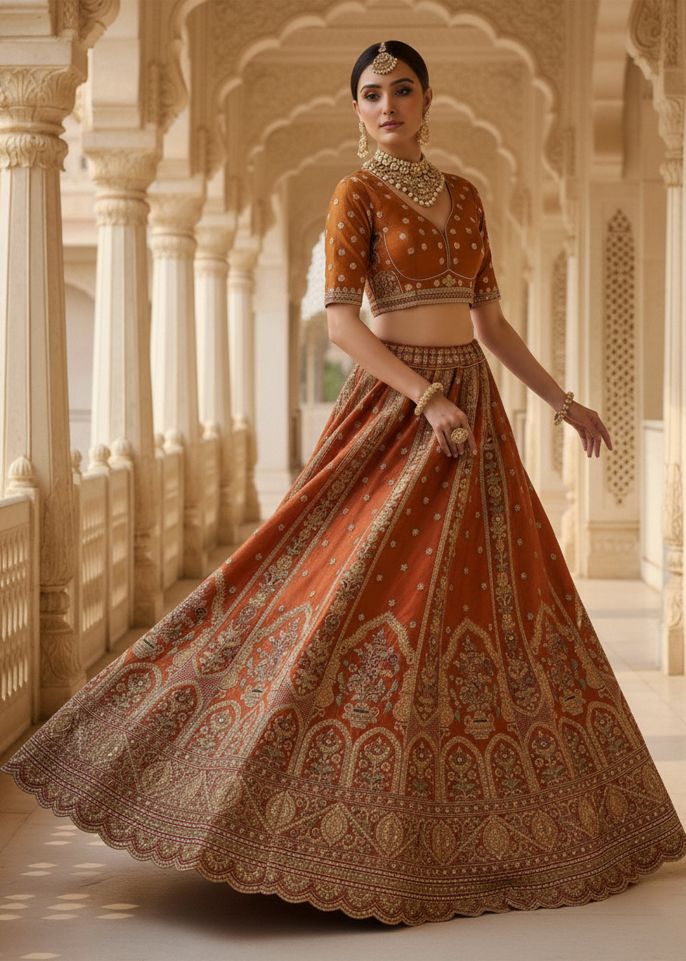 Buy Now Orange Ghadwal Silk Premium Embroidered Lehenga Online in US, UK, Canada, France, Germany, Sweden, Greece, Denmark, Spain, UAE & Worldwide at Empress.