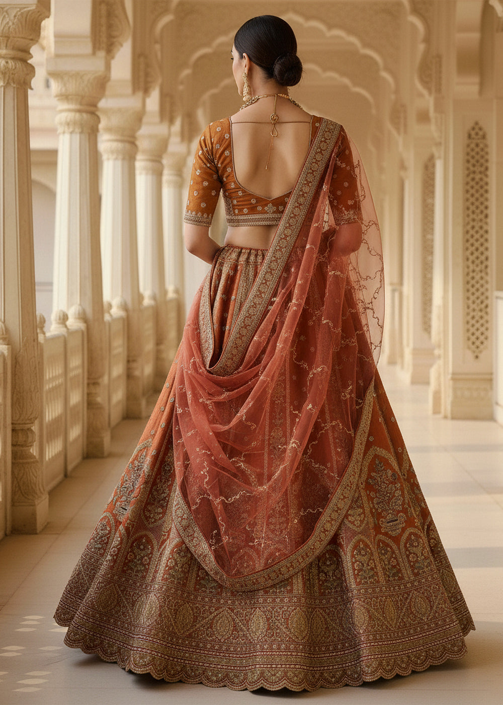 Buy Now Orange Ghadwal Silk Premium Embroidered Lehenga Online in US, UK, Canada, France, Germany, Sweden, Greece, Denmark, Spain, UAE & Worldwide at Empress.