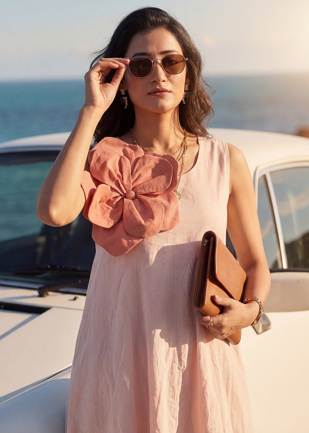 Buy Now Peach Cotton Floral Fit and Flared Indo Western Dress Online in US, UK, Canada, Netherlands, Germany, Italy, France, UAE & Worldwide at Empress.