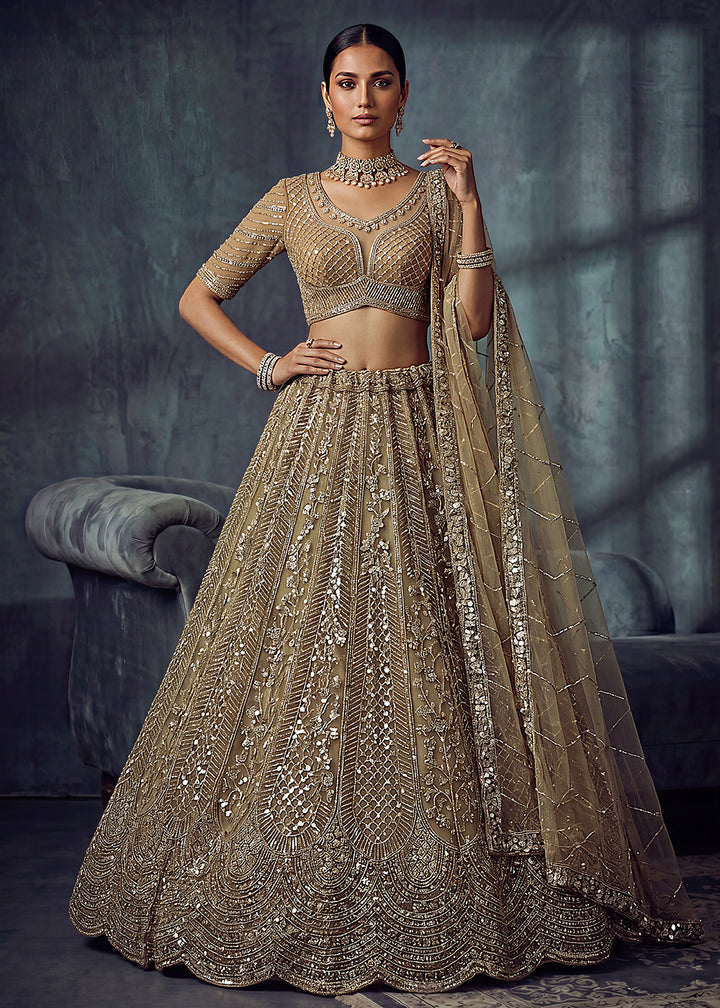 Buy Now Bridal Golden Embroidered Designer Style Lehenga Choli Online in US, UK, Canada, France, Italy, Germany, Sweden, UAE &amp; Worldwide at Empress Clothing.